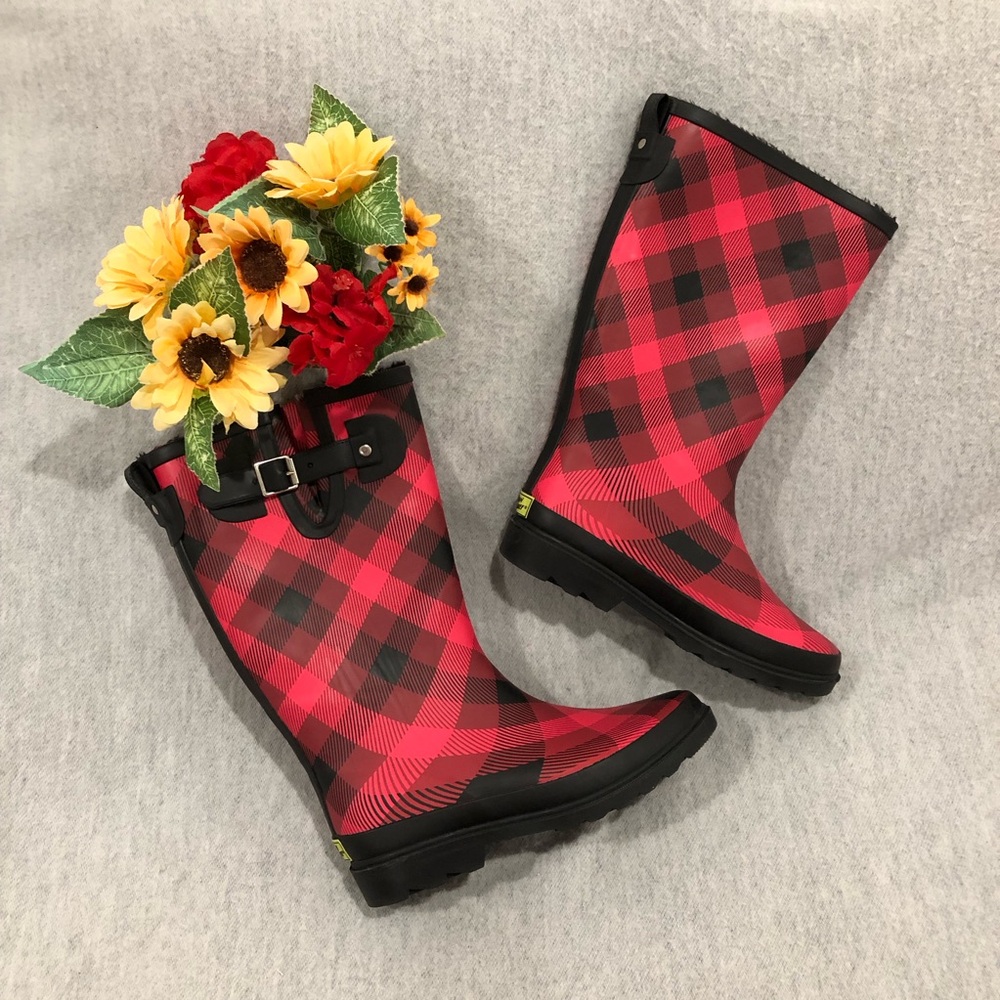 NWOT - Western Chief Red and Black Plaid Rubber Rain Boots